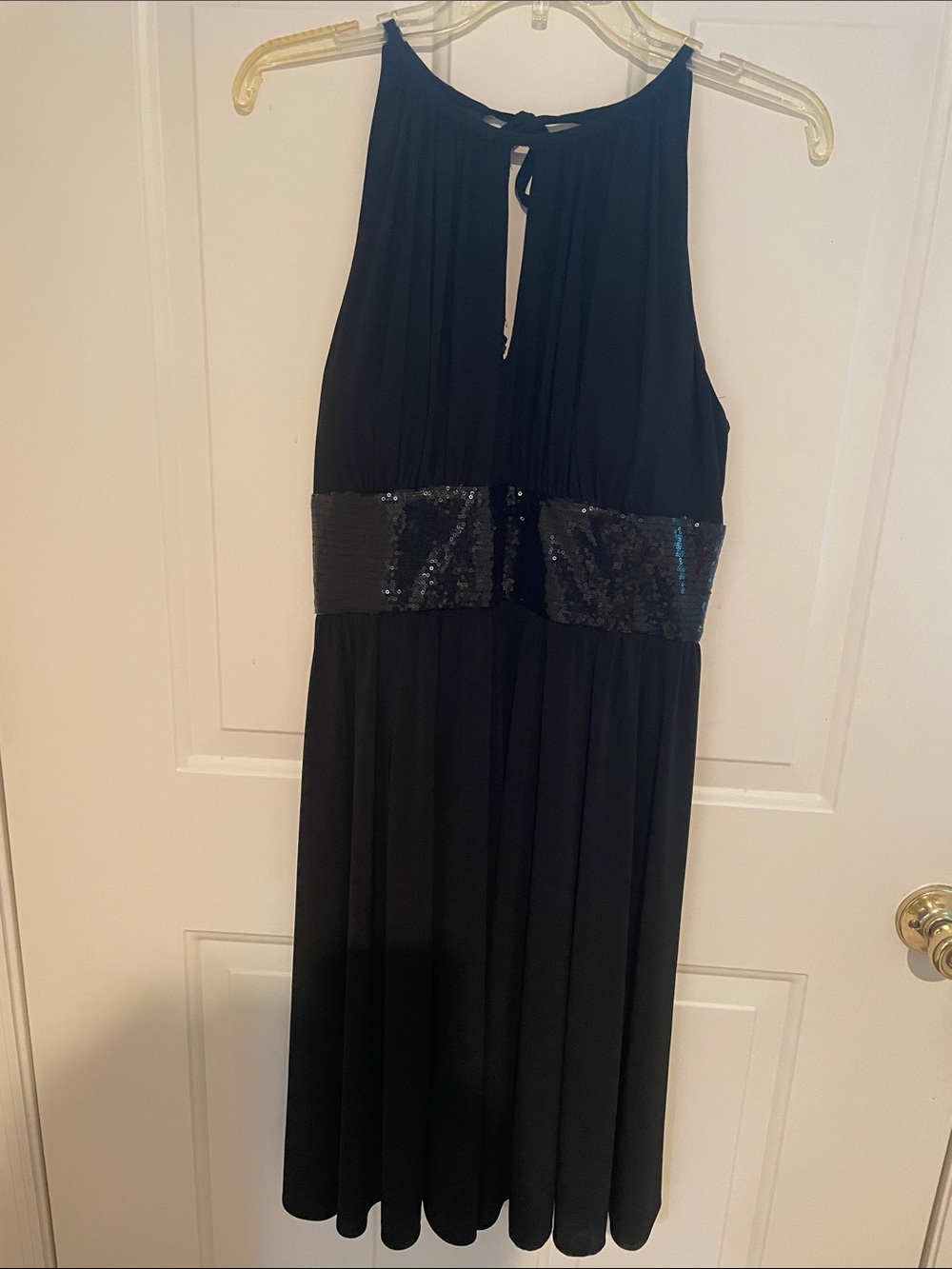 R&M Richards Black Sequined Halter Style Petite Cocktail Dress